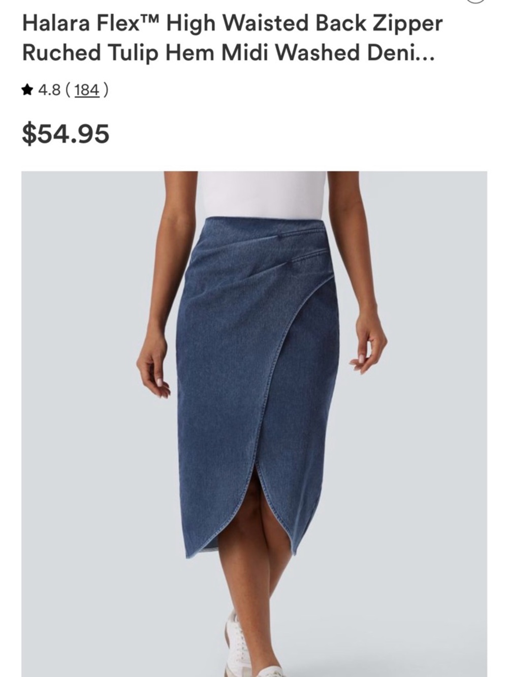 HALARA Washed Denim Ruched Tulip Hem Midi Skirt - Blue